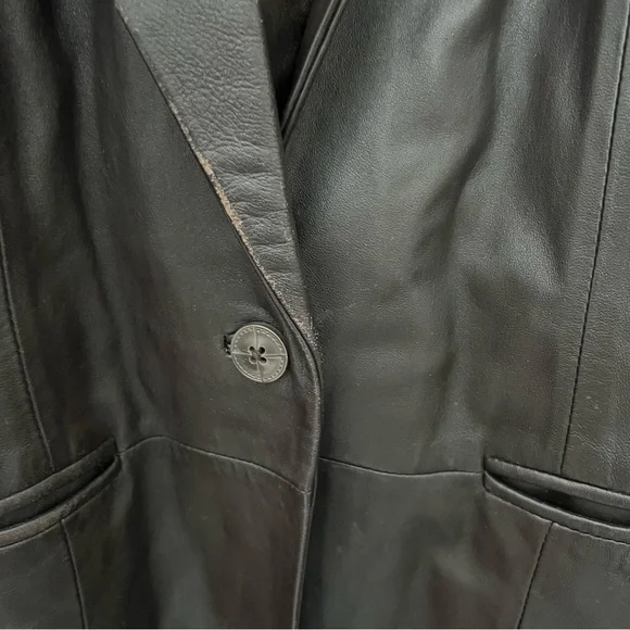 Denim and Co. qvc smooth brown leather distressed oversized blazer - Picture 3 of 10